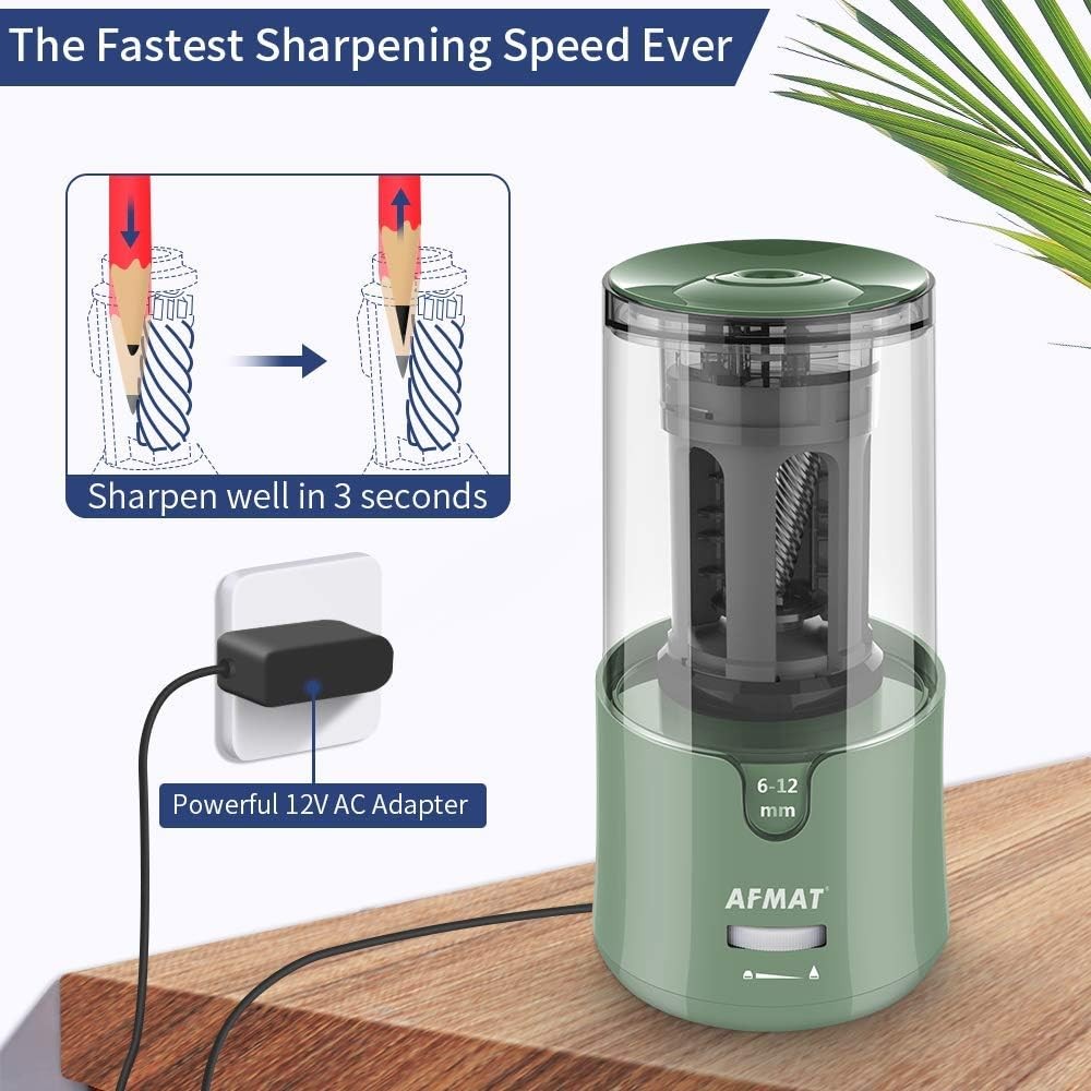 AFMAT Electric Pencil Sharpener, Auto Stop, Super Sharp & Fast, Green