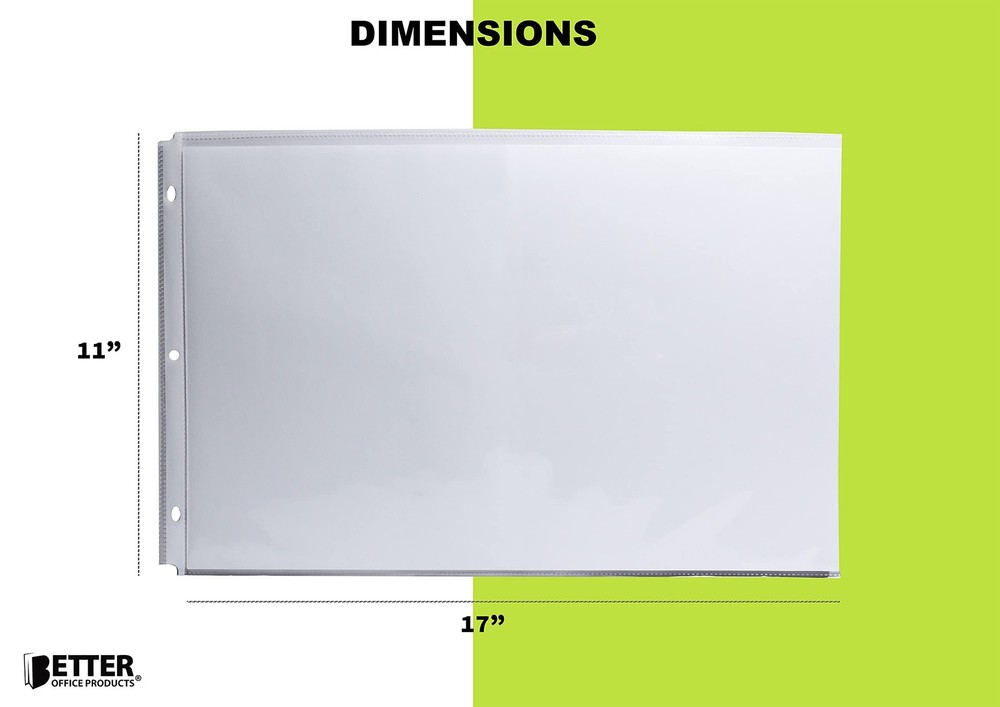 50 Pack 11x17 Inch Heavyweight Diamond Clear Protectors, Side Loading, Ledger...