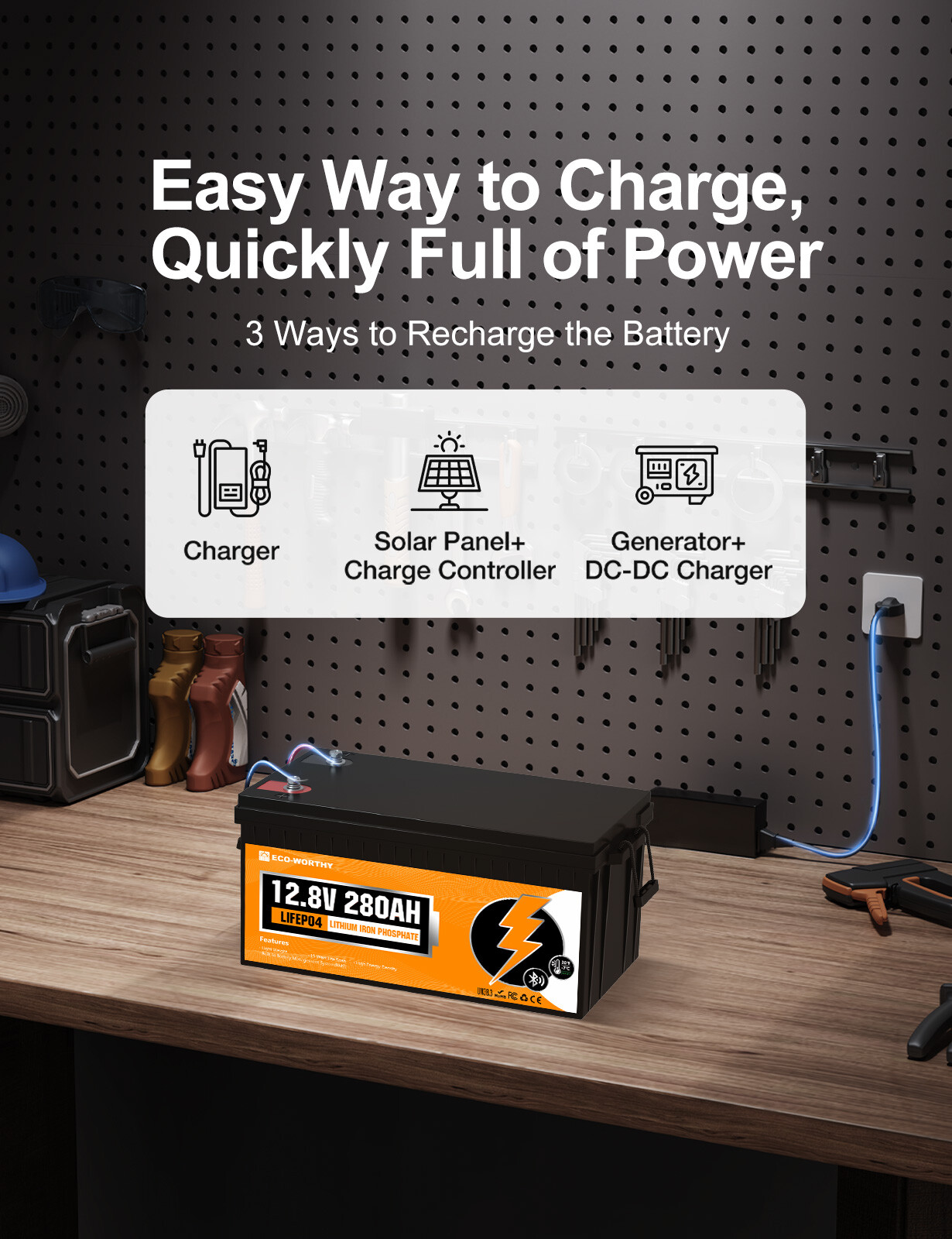 ECO-WORTHY 12V 280Ah 3584Wh 300Ah Bluetooth LiFePO4 Lithium Battery For RV Home
