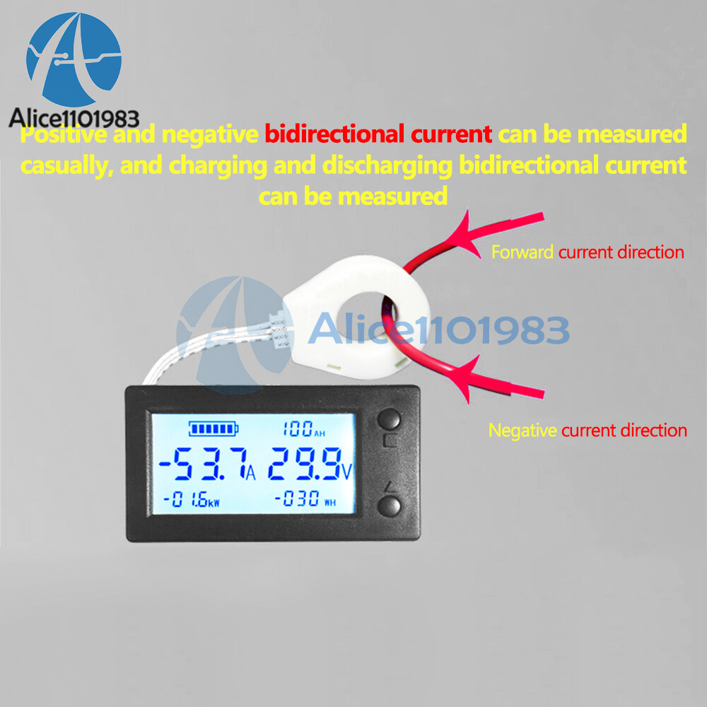 DC 0-300V 50A/100/200/400A LCD Hall Effect Coulometer Voltmeter Ammeter Sensor