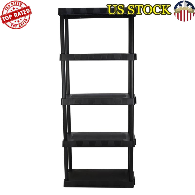 5-Tier Plastic Garage Shelving Unit Easy Assembly Durable Storage Solution New