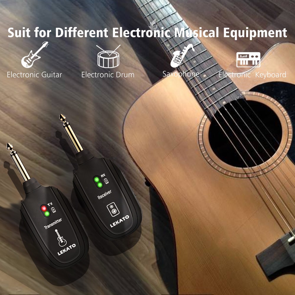 LEKATO Rechargeable Wireless Guitar System UHF Transmitter Receiver 4 Channels