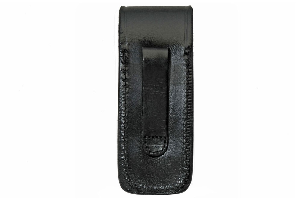 Folding Knife Sheath | Black Real Leather Snap-Button Case for 5" Folding Knives