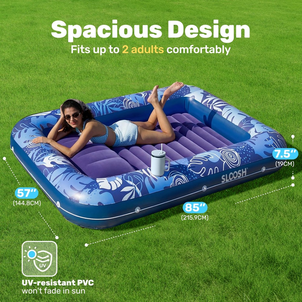 SLOOSH Inflatable Tanning Pool Lounger Float, 85" x 57" Extra Large Pool Floa...