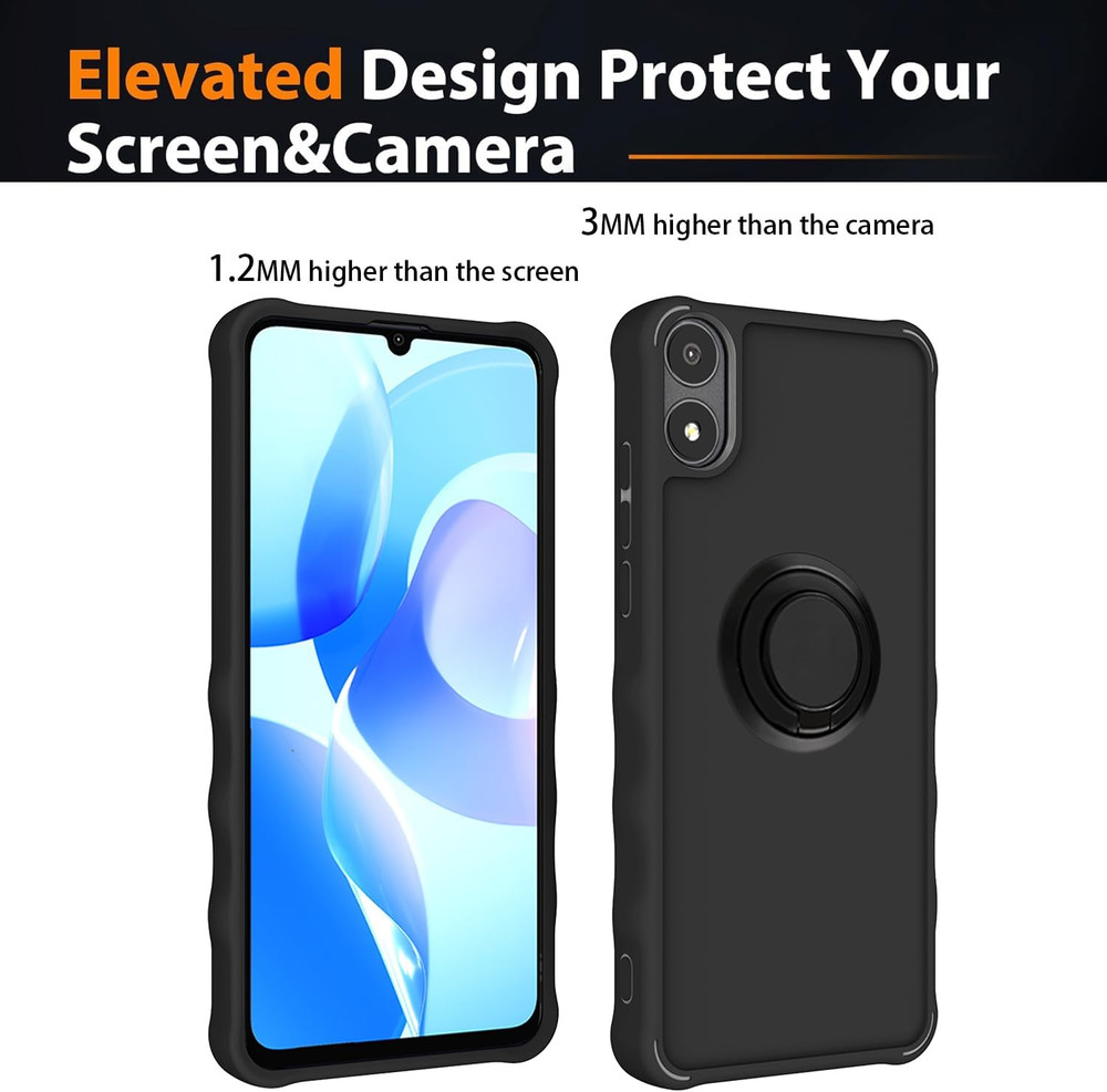 Phone Case A67L Black with Tempered Glass Screen Protector 2MM Ring Support