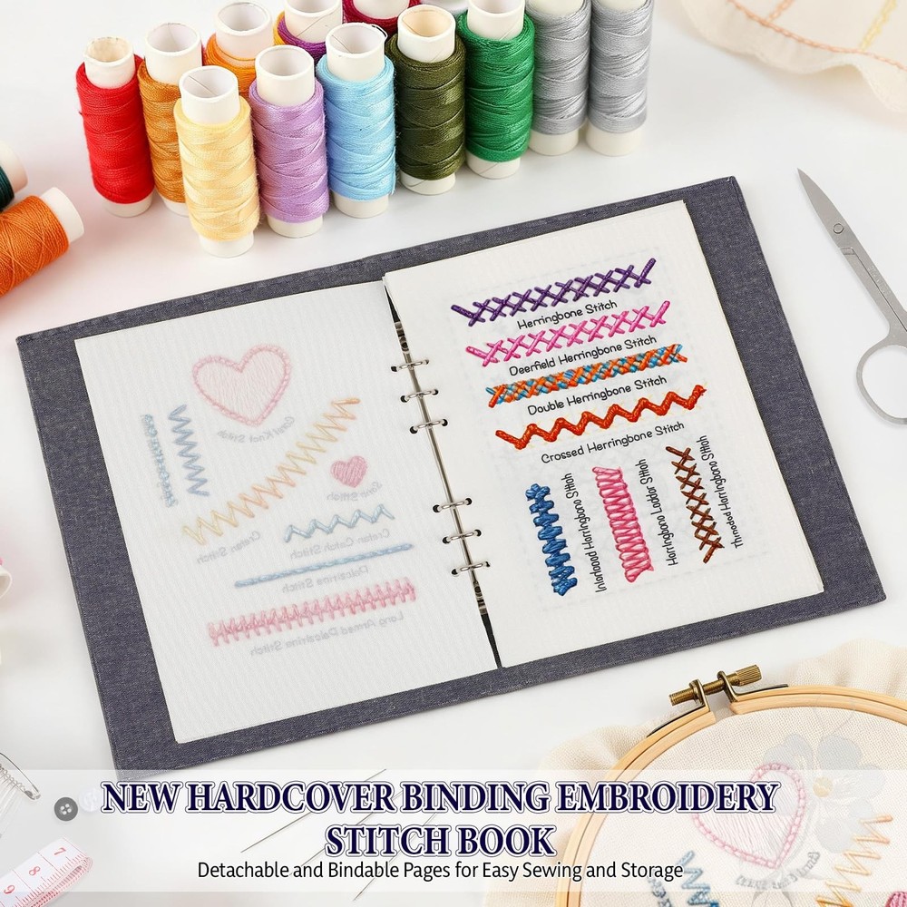 Embroidery Stitch Book Kit 106 Patterns w/ Tools Tutorial Beginner Sewing DIY