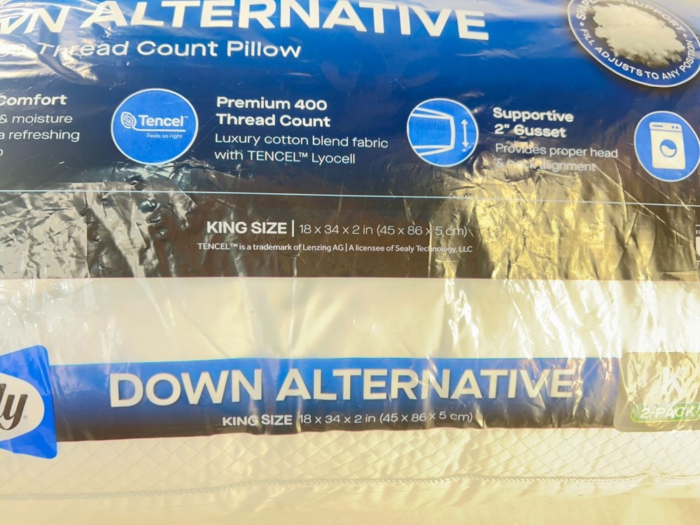 Sealy Sterling Collection Down Alternative King Pillows 2 Pack 400 Thread Count