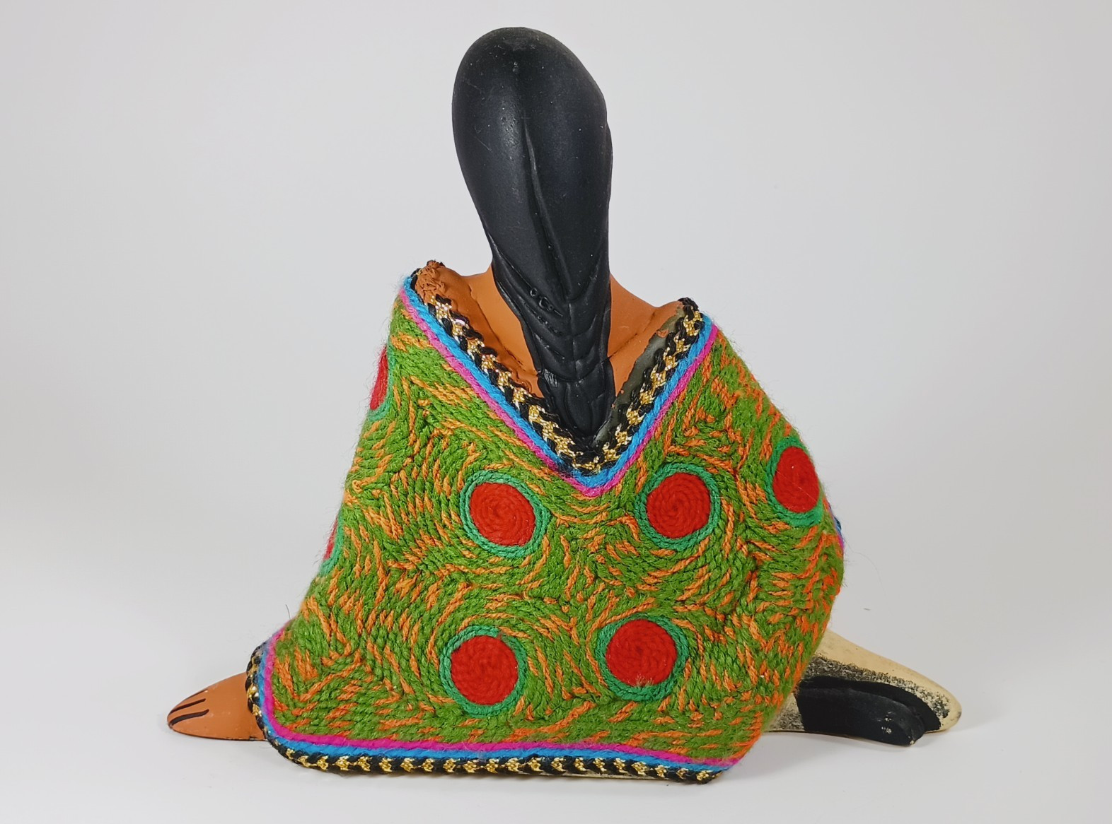 Clay Folk Art Honduran Lady Sitting with Flowers.