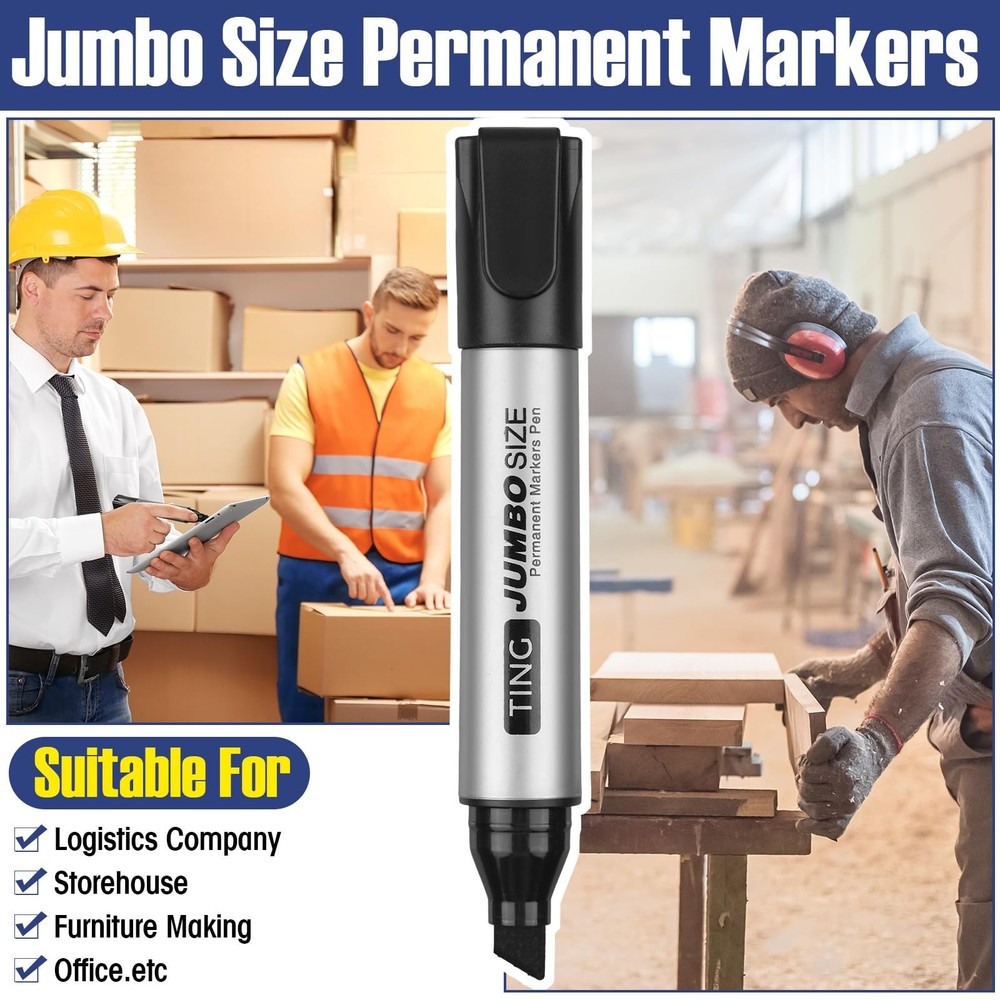 10 Pack Jumbo Permanent Markers Bulk Large Chisel Tip Permanent Markers Quick...