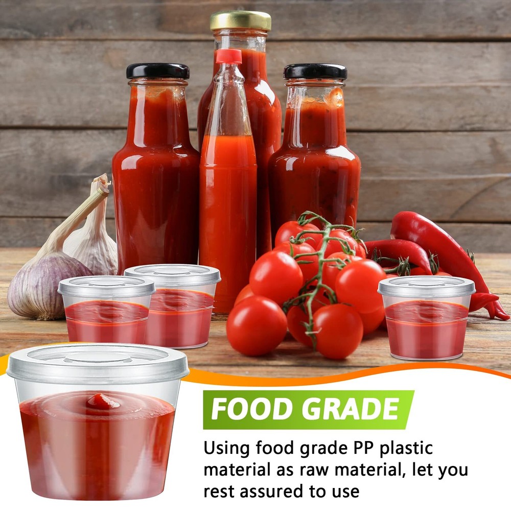 60 Pack Plastic Condiment Souffle Containers with Attached Lids 1 oz
