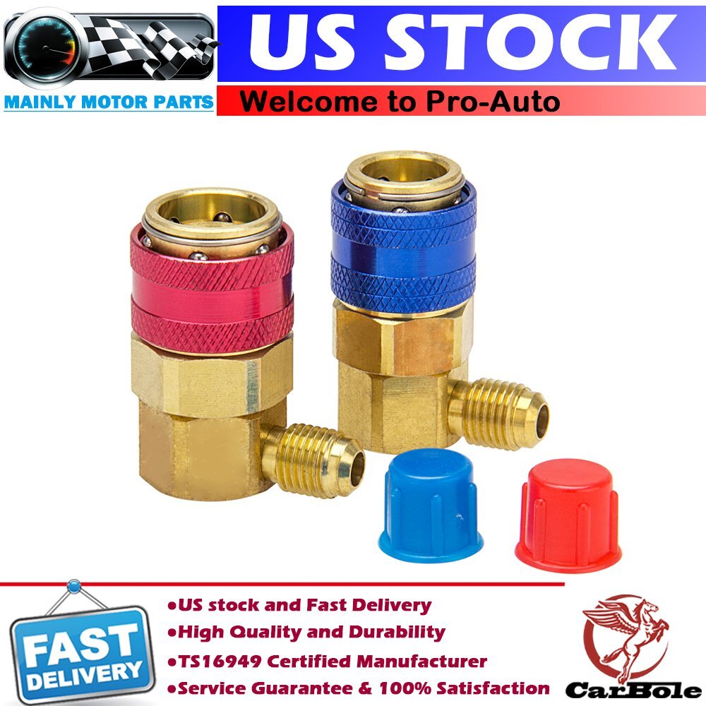 2PCS Quick Coupler Manifold Gauge Set Conversion Kit High Low Angle Adapter A/C