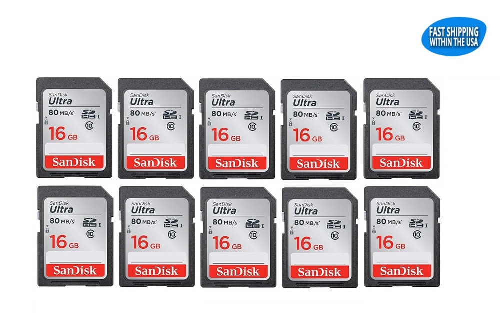 16GB Sandisk Ultra SD cards 10 pack for Digital Camera / Trail Camera / Computer