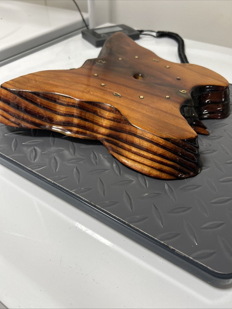 Vintage Lacquared Wood Tree Slice Slab Butterfly Missing Clock!! Read