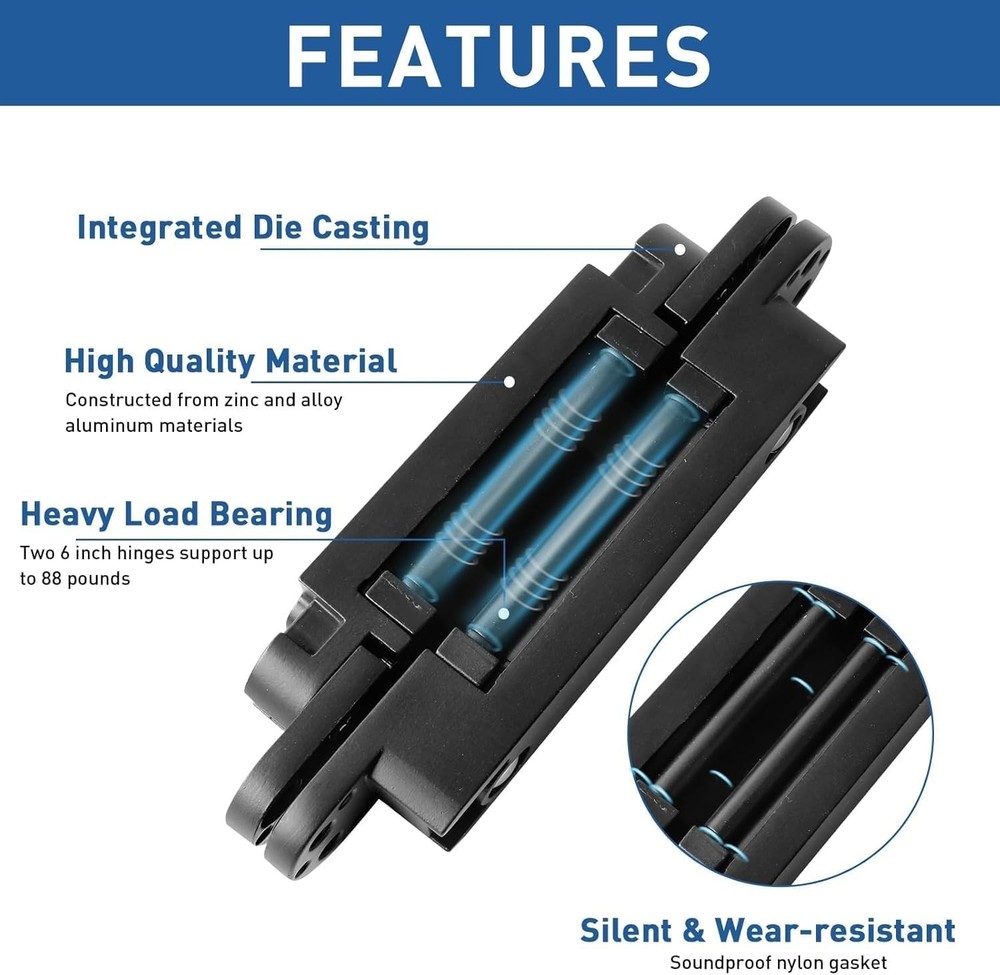 6" Hidden Door Hinges - 180° Invisible Concealed Hinges (2-Pack)