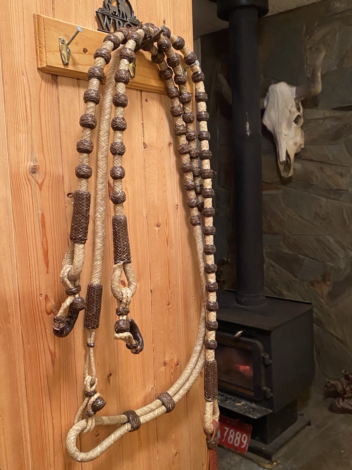 Vintage Western Braided Rawhide Romel / Romal Reins 60 Brown Buttons Vaquero