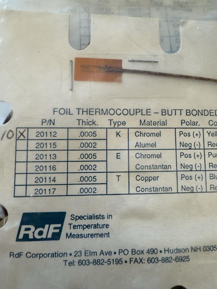 Ref FOIL THERMOCOUPLE-BUTT BONDED (6 PCs)