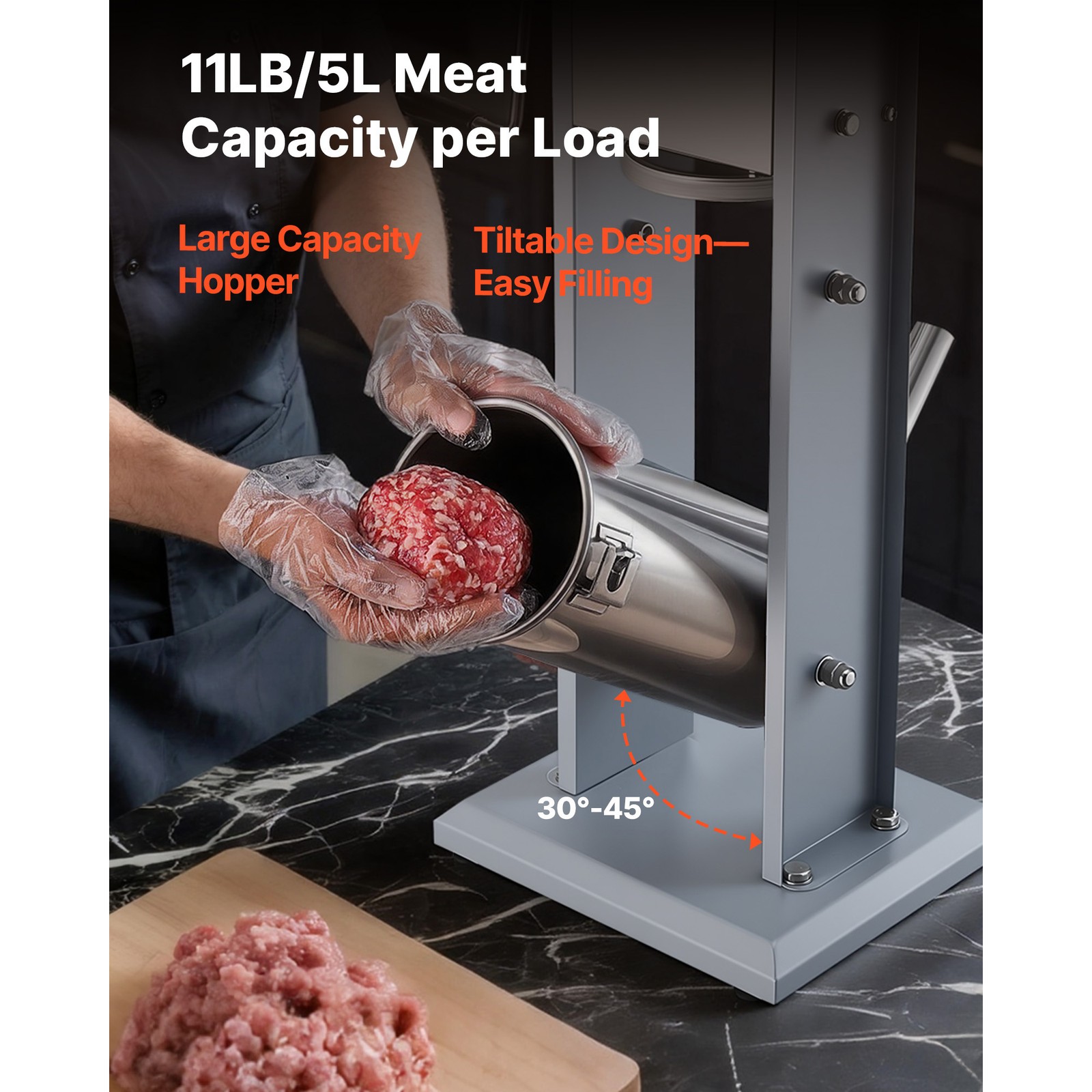 Uimoso Manual Sausage Maker 11 LBS / 5 L Dual-Speed Meat Filler with 5 Nozzles