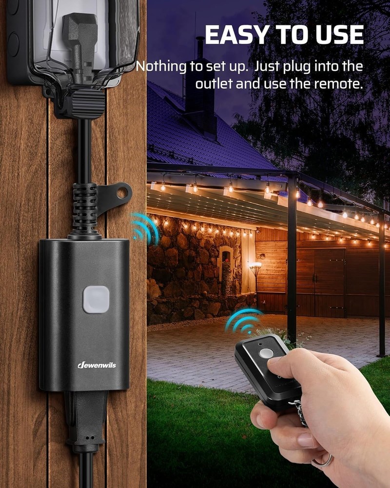 15A Wireless Outdoor Remote Control Outlet - 100FT Range & Weatherproof Design