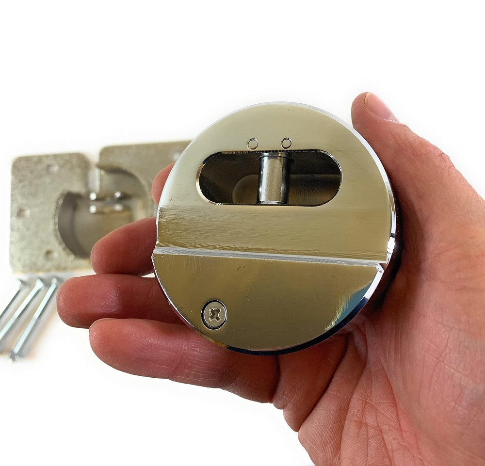 Puck Lock with Hasp and Mounting Hardware, Round Padlock, Bolt on Security. Stee