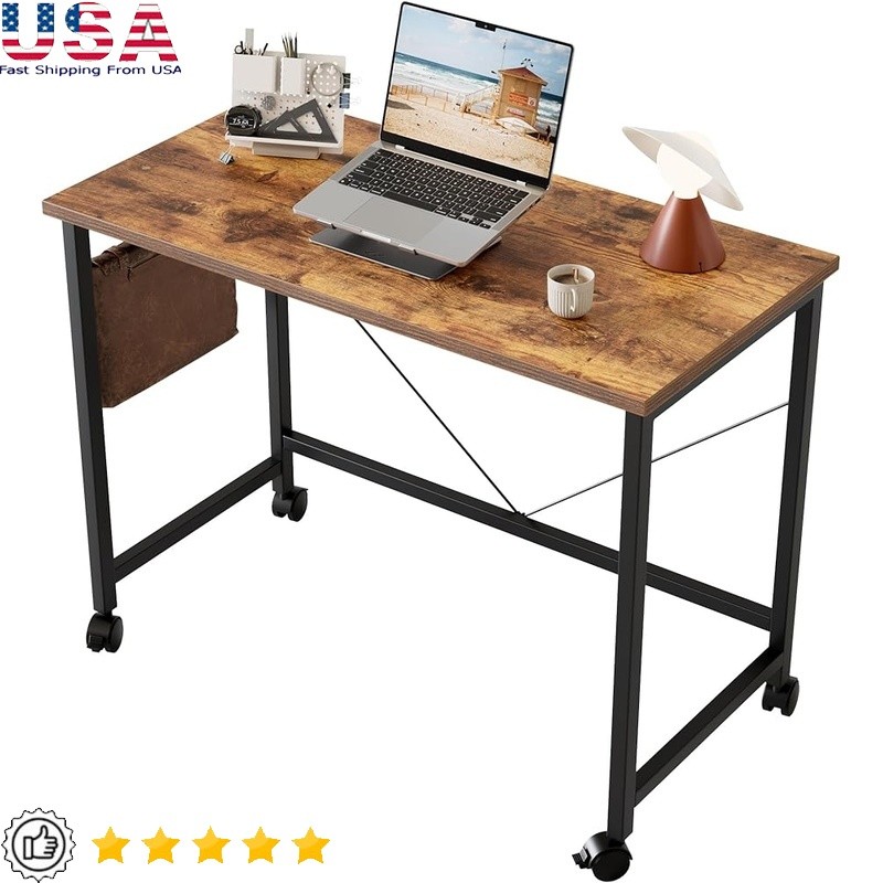 Portable Rolling Computer Desk W/ Wheels Space Saving Home Office & Study New