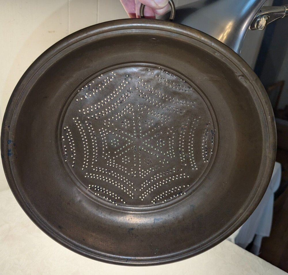 Vtg 12" Copper Plated Spider Web Pattern Colander Strainer Sifter Farm House