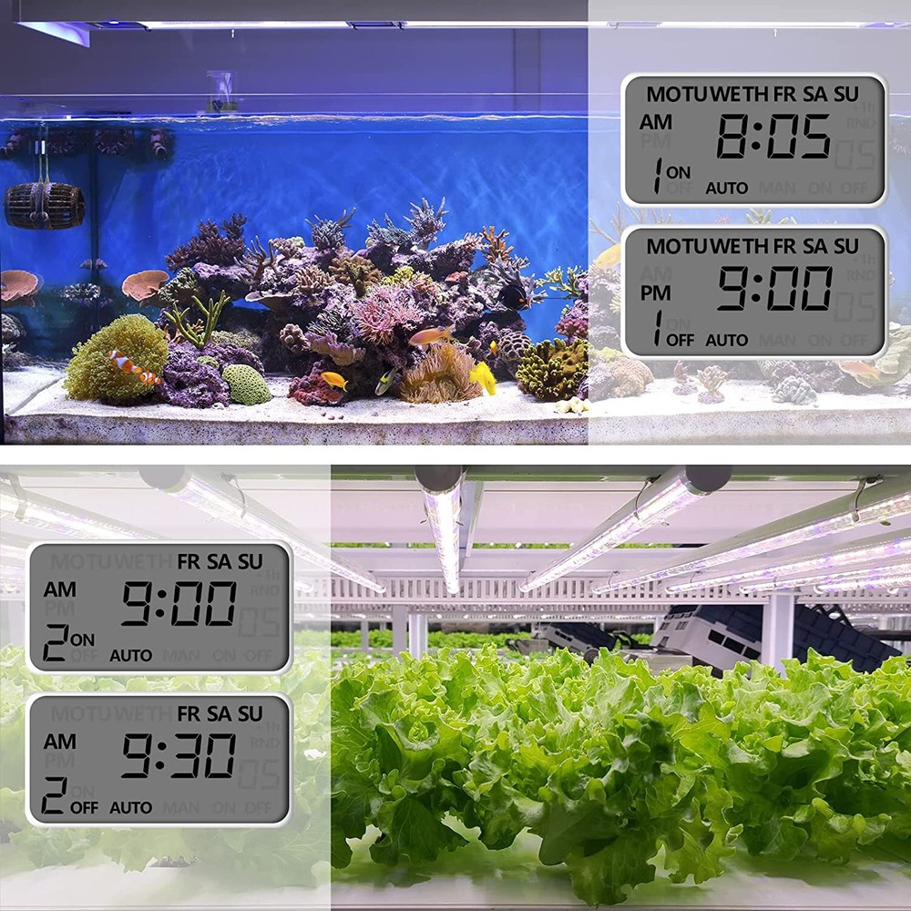 HBN 7 Day 8 On/Off Programs Heavy Duty Digital Timer Dual Outlet Programmable