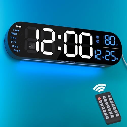 Digital Wall Clock Large Display, 13.7 inch Large Digital Wall Clock with Blue