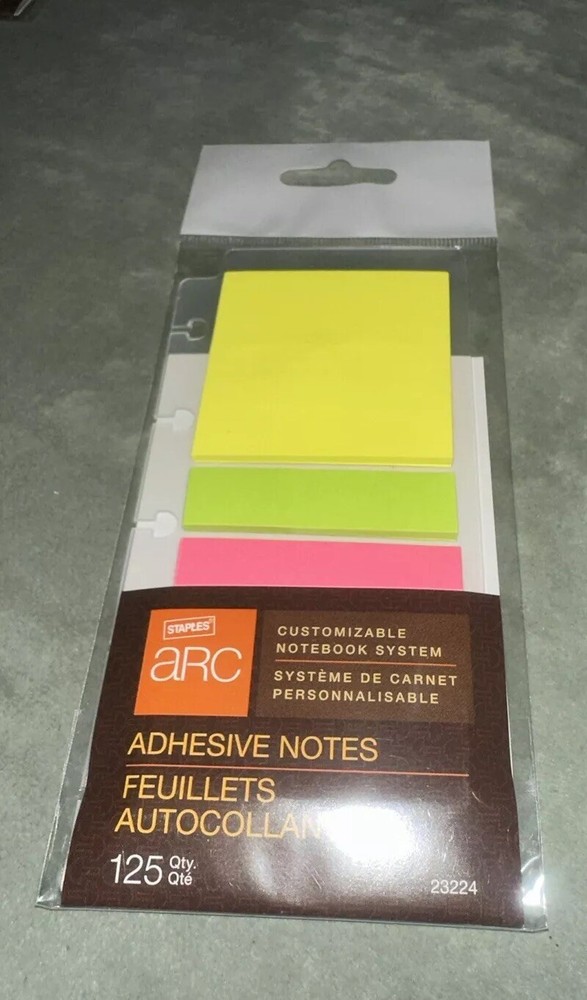Staples Arc Adhesive Sticky Notes Customizable Notebook System 125 Pcs 2.5x5.5”