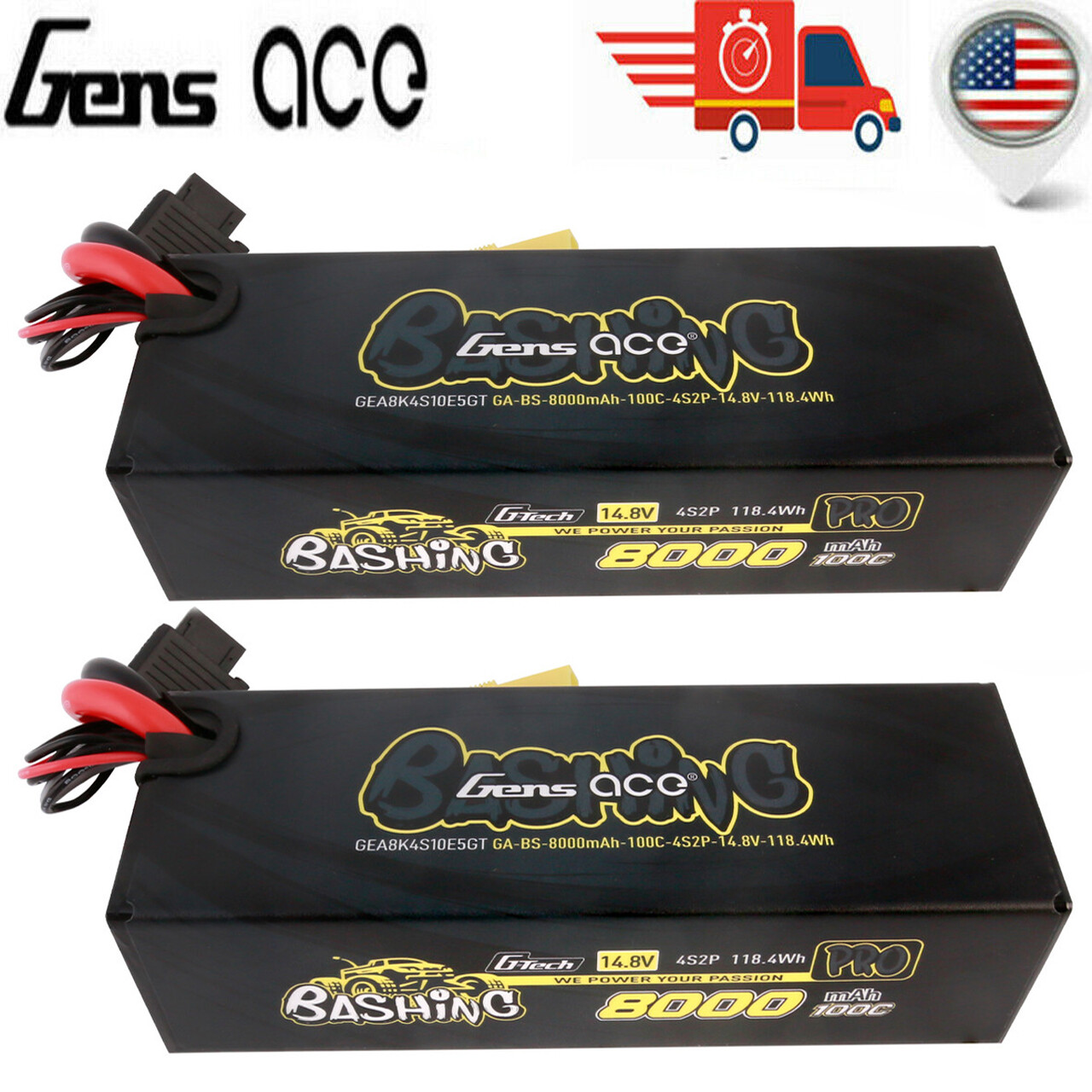 2X Gens Ace Bashing G-Tech 14.8v 100C 8000mAh 4S Lipo Battery EC5 For Arrma Car
