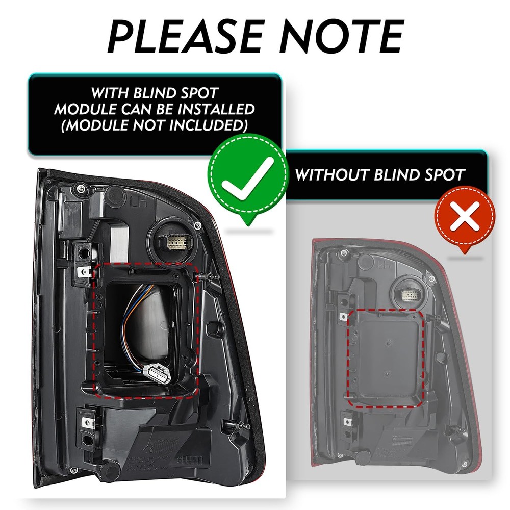 LED Tail Light Assembly Ram 1500 2019-2024 Left Side Black Blind Spot