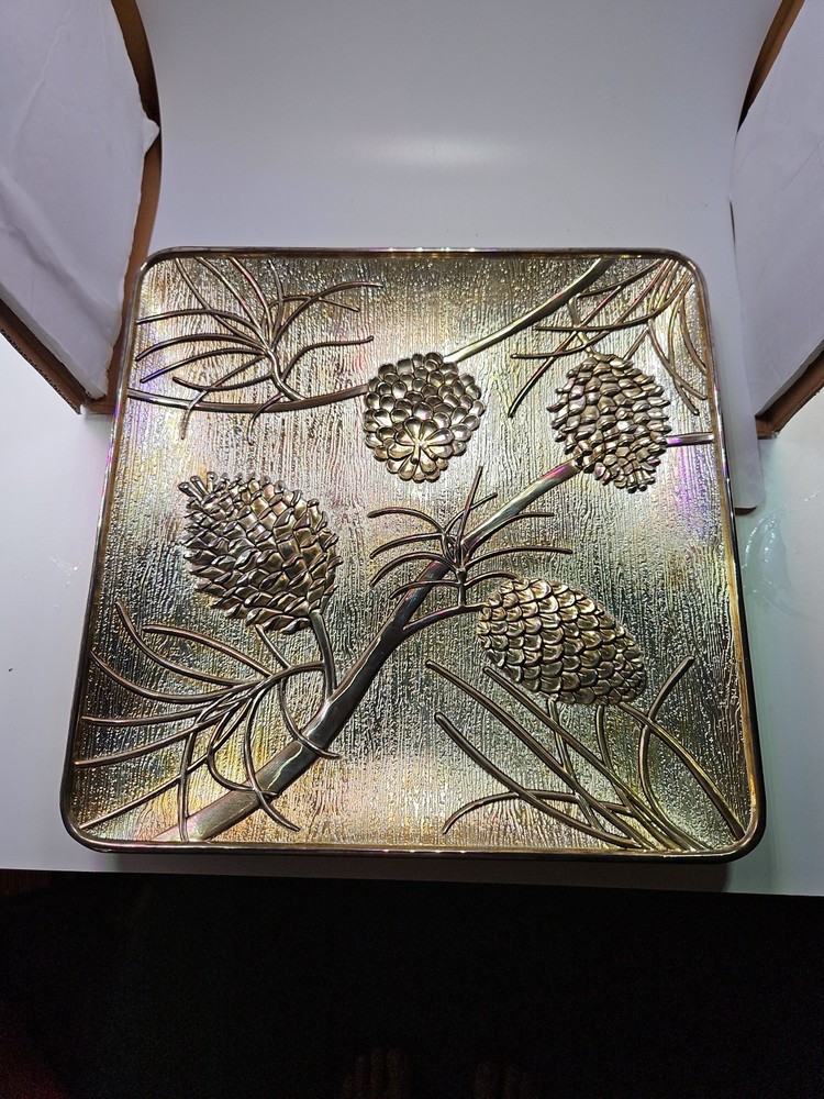 Godinger Silver Art Co Pinecone Serving Plate 9.5 Inches Beautiful  For Fall