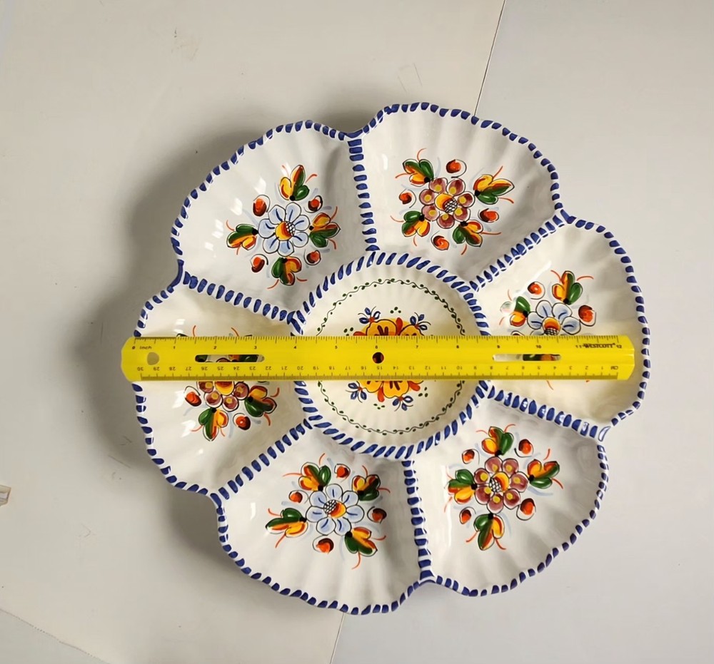 LaTienda Spanish Divided Serving Dish Hand Painted Ceramic Signed & numbered 13"