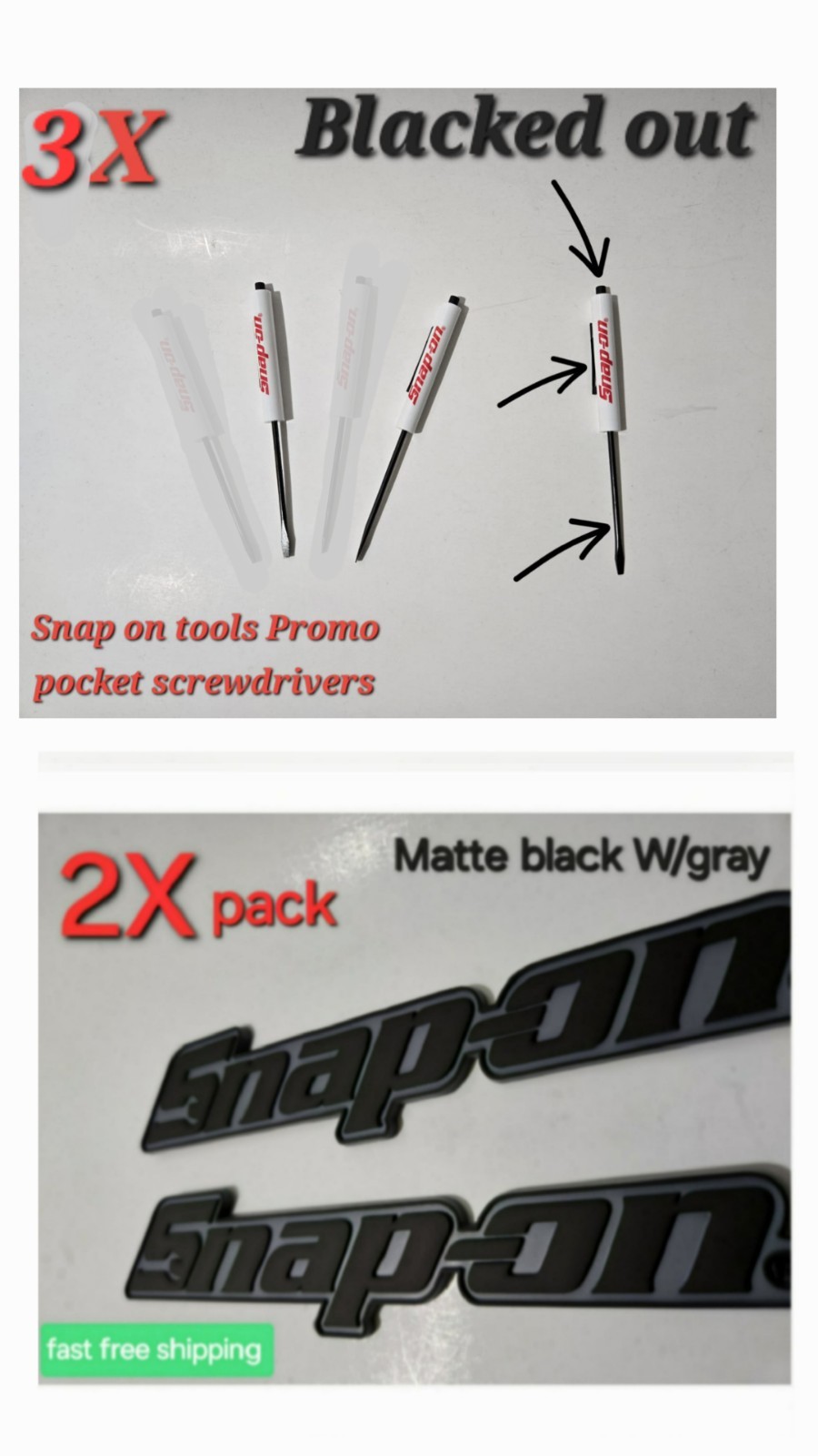 2PK SNAP ON TOOL BOX LOGO EMBLEM MATTE BLACK Plastic Badge Decal 8"+3 BLKOUT DRV