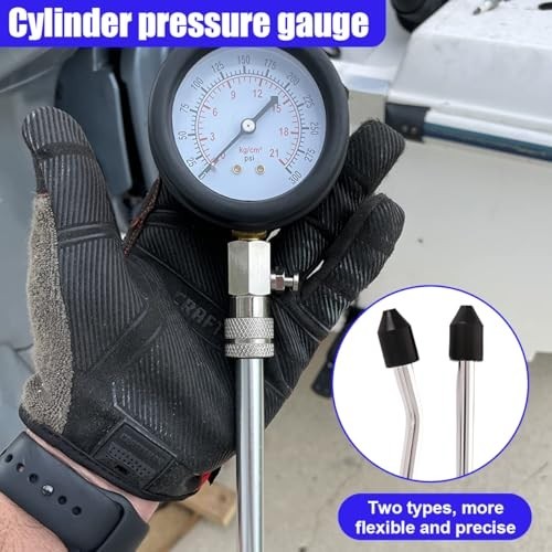 9PCS Engine Compression Tester Kit - 0-21 Bar, 0-300 PSI, Spark Plug Tester for