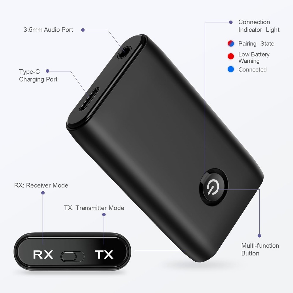 Transmisor Receptor Bluetooth 2 en 1, Llamada Manos Libres Aux
