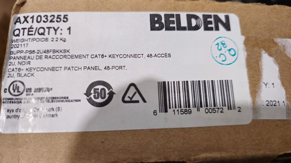 Belden AX103255 Cat 6+ Keyconnect 48 Port 2U Punch Down Patch Panel Black