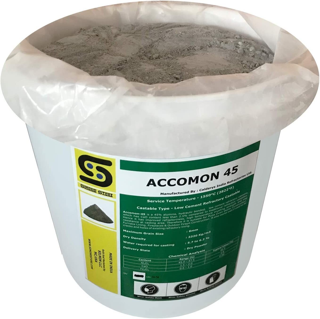 Castable Refractory Cement, 45% Alumina Low Cement Castable, Accomon-45 , 4 LBS