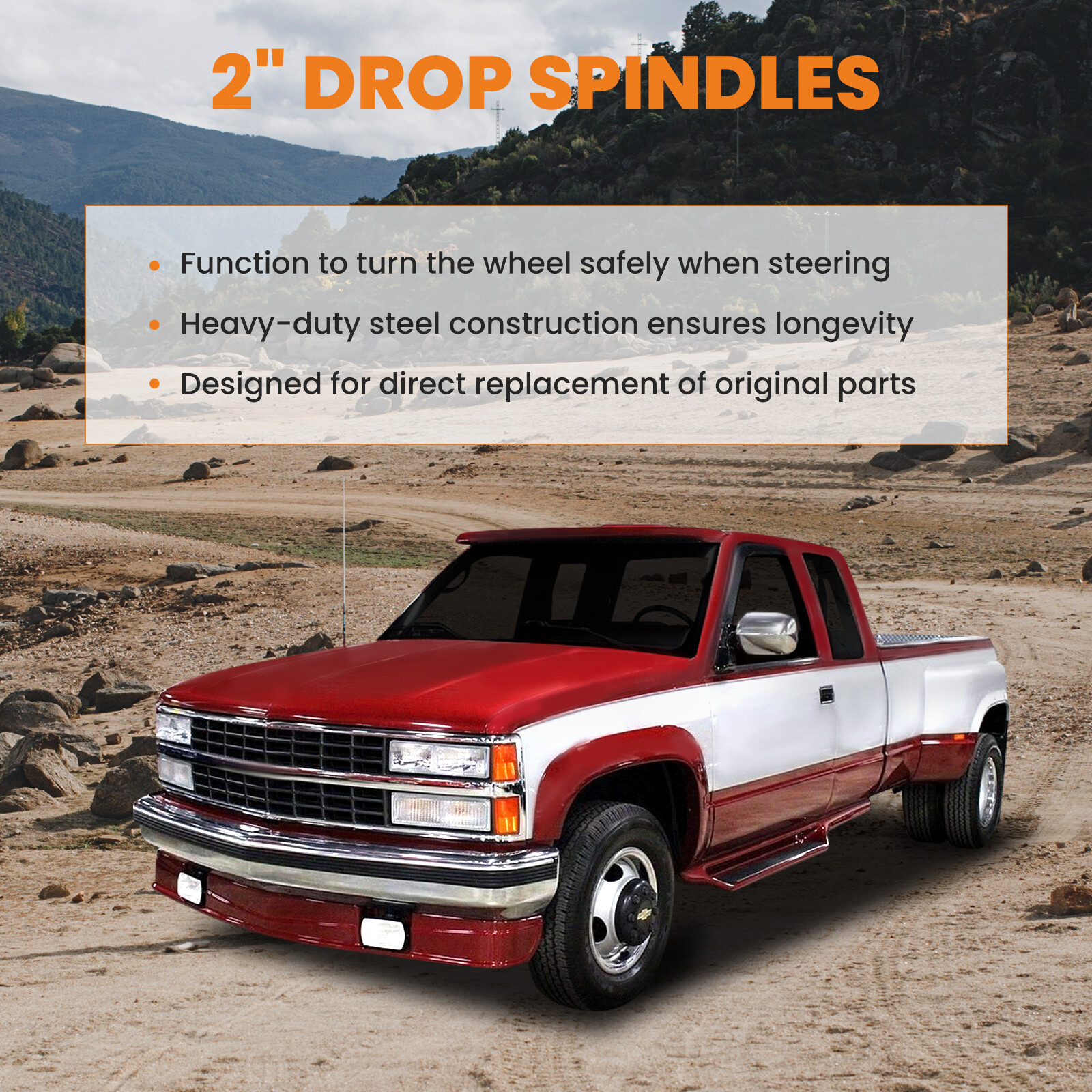 2" Drop Spindles for Chevrolet Silverado C1500 GMC Sierra 1.25" ROTOR 2WD 88-98