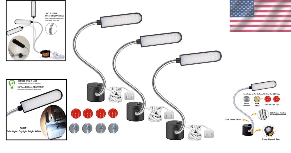 3-Pack LED Magnetic Work Light with Flexible Gooseneck - Ultimate Illumination