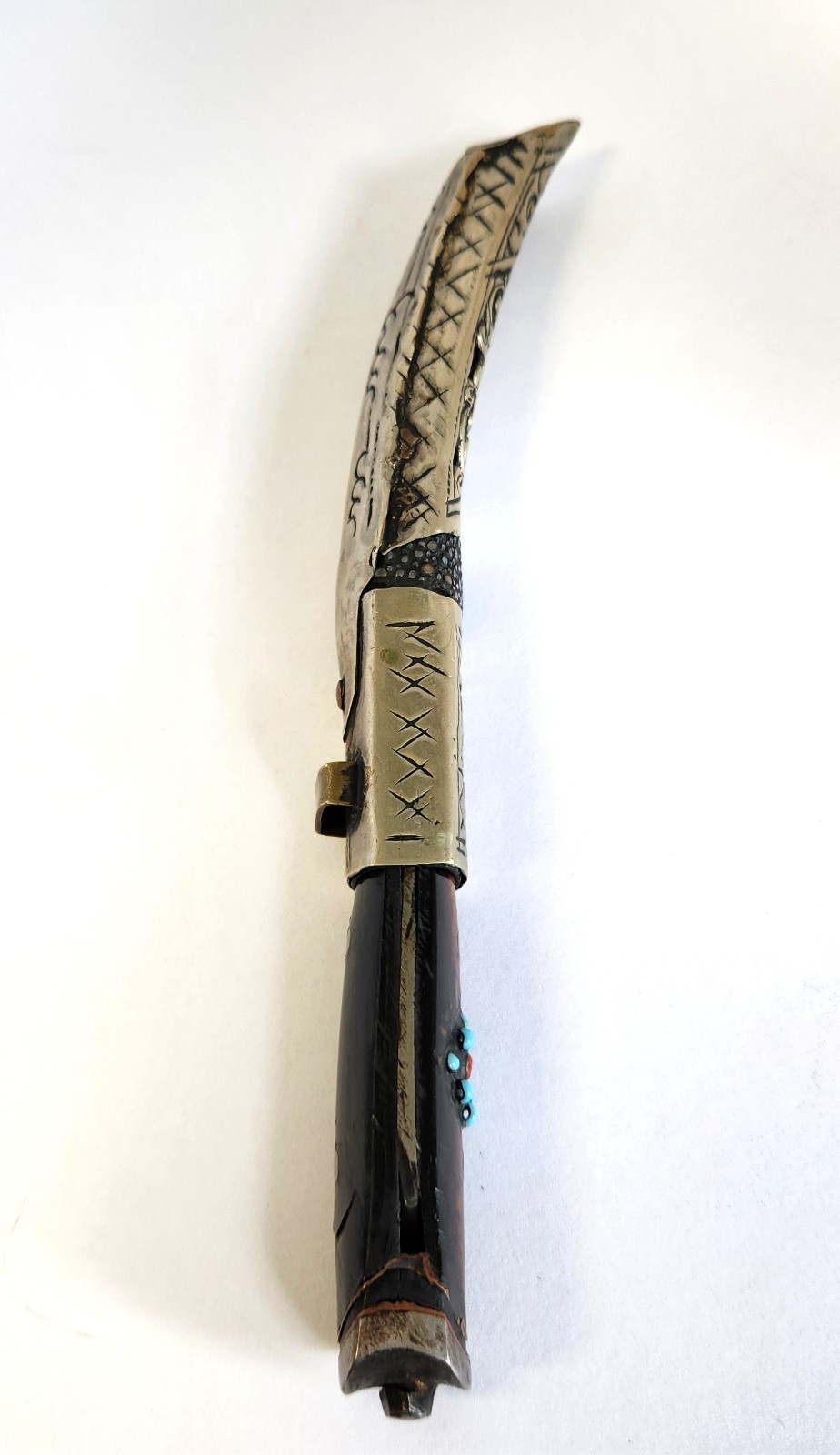 Antique Tibetan Himalayan Turquoise Knife & Sheath Tribal Nomad 6.5" Sheathed