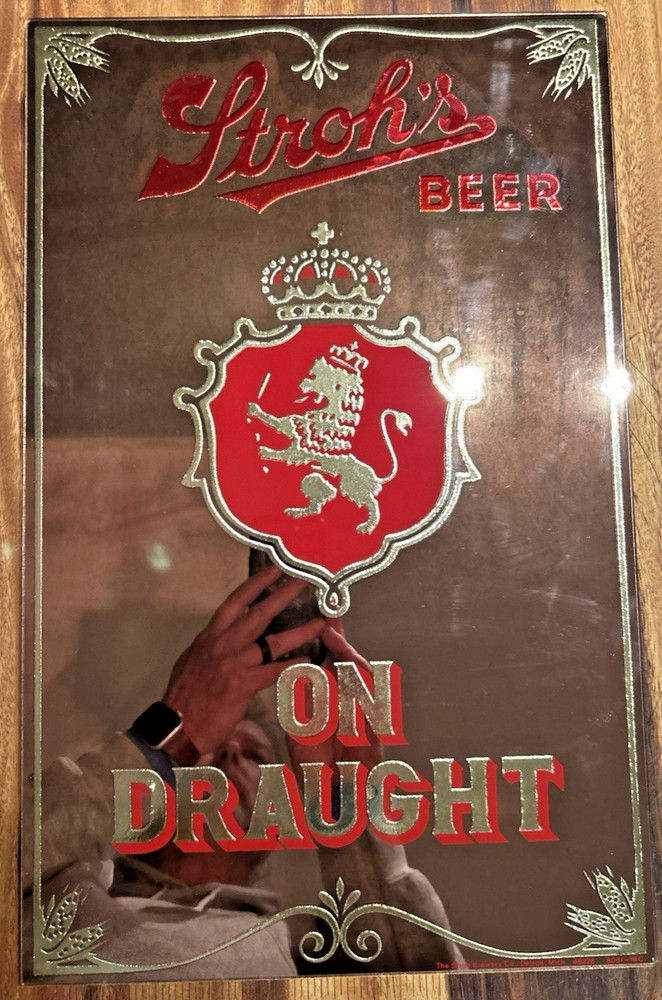 Strohs Beer Sign Reverse Style Mirror Gold Leaf