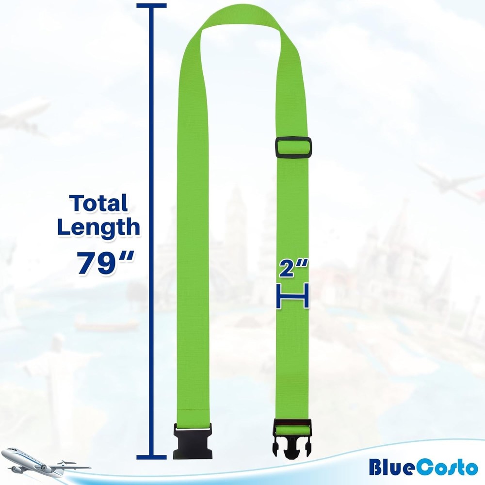 Nylon Luggage Straps - Neon Green - Quick Release & Adjustable 46" - 78"