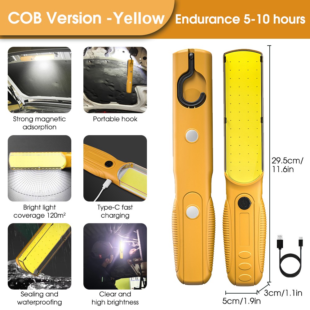 Strong LED COB Work Light Handheld Floodlight USB Rechargeable Camping Repair US
