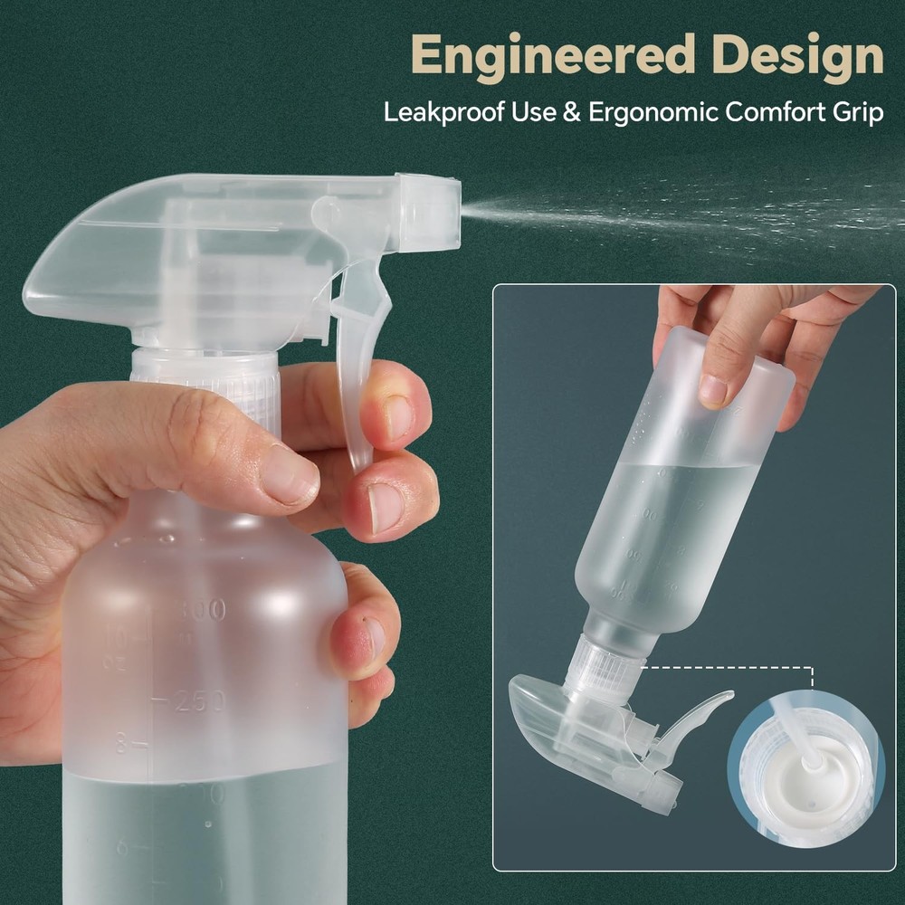 TTTred Leakproof Spray Bottles (2 Pack 10 oz), Adjustable Fine 2 PACK CLEAR