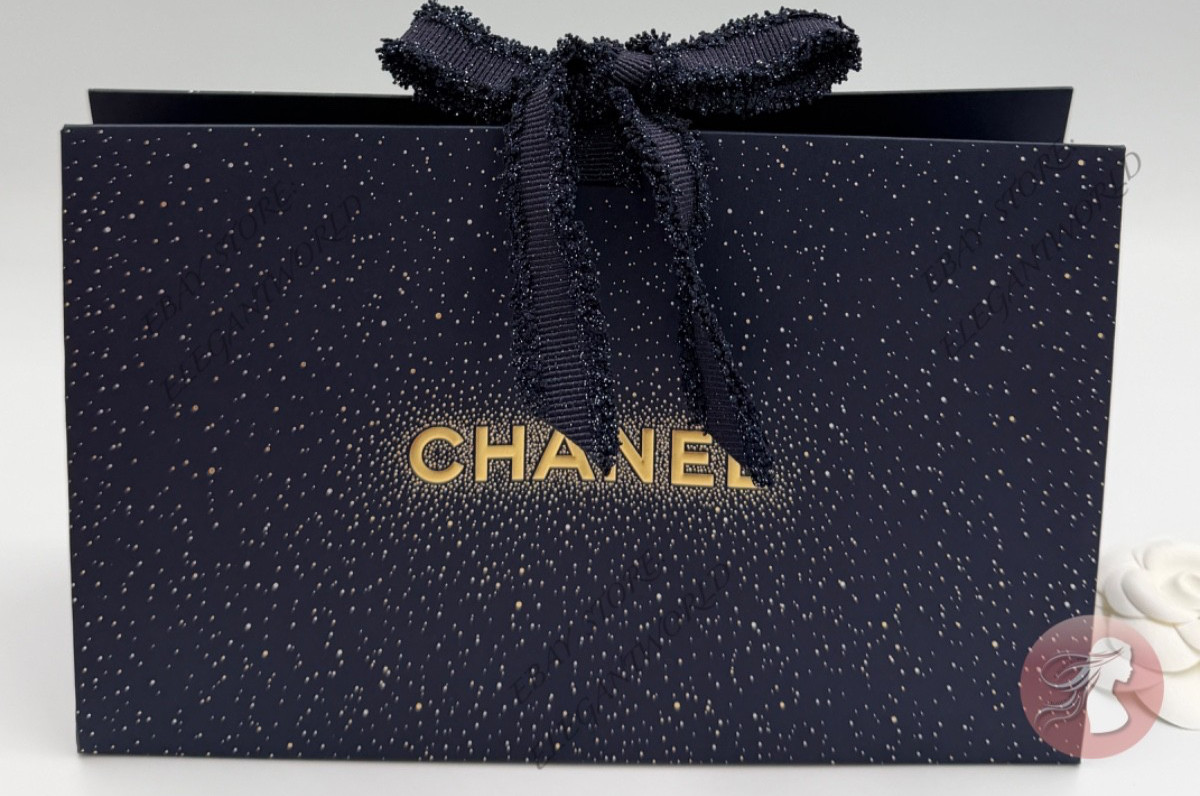 CHANEL Origami Signature DARK BLUE GIFT BOX w/ Ribbon & Tissue 8.75" x 5.5" x 3"