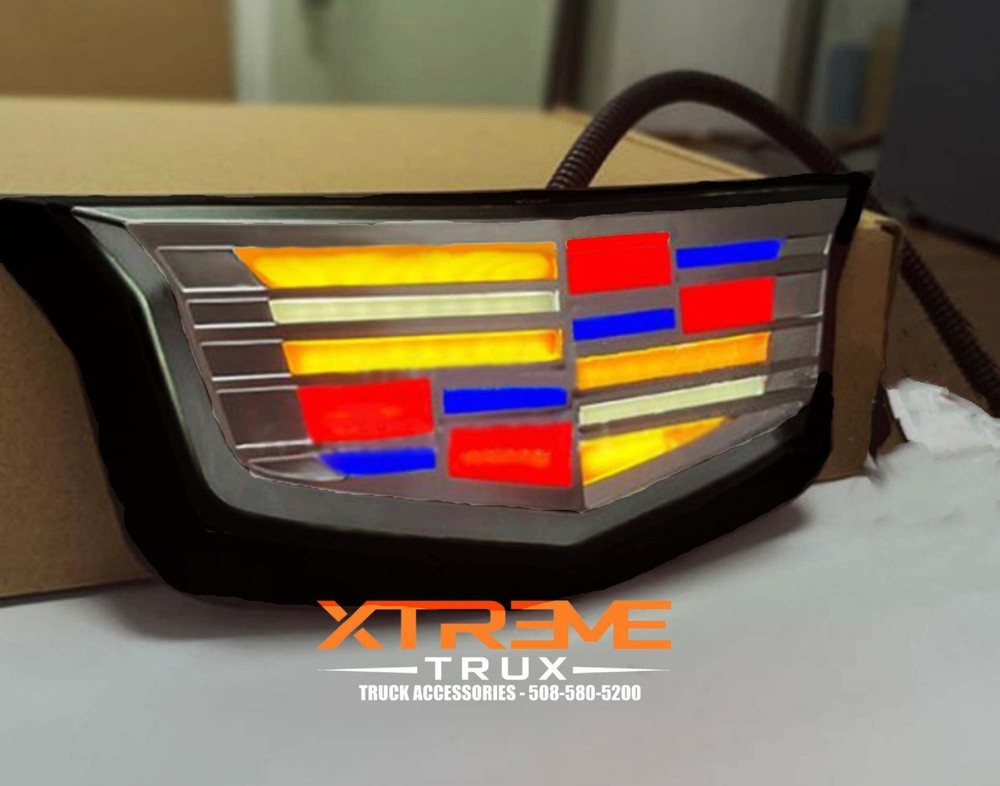 Fits 2015-2020 Cadillac Escalade Silver Dynamic Rear LED Multi Colored Emblem