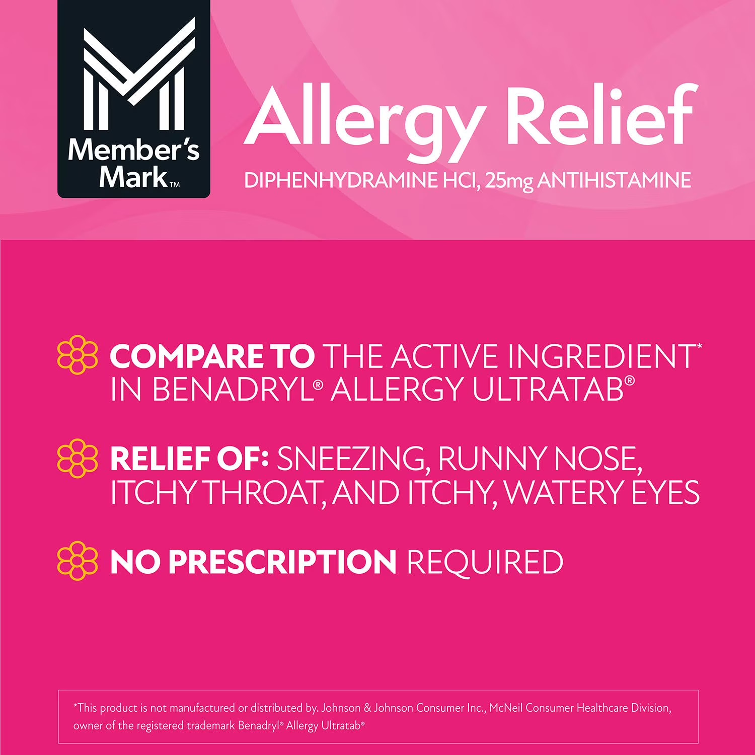 Member's Mark Allergy Relief, 25 mg, 600 ct.