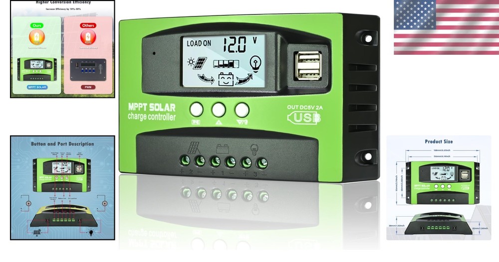 Efficient 30A MPPT Solar Charge Controller with LCD – Safe for All Batteries