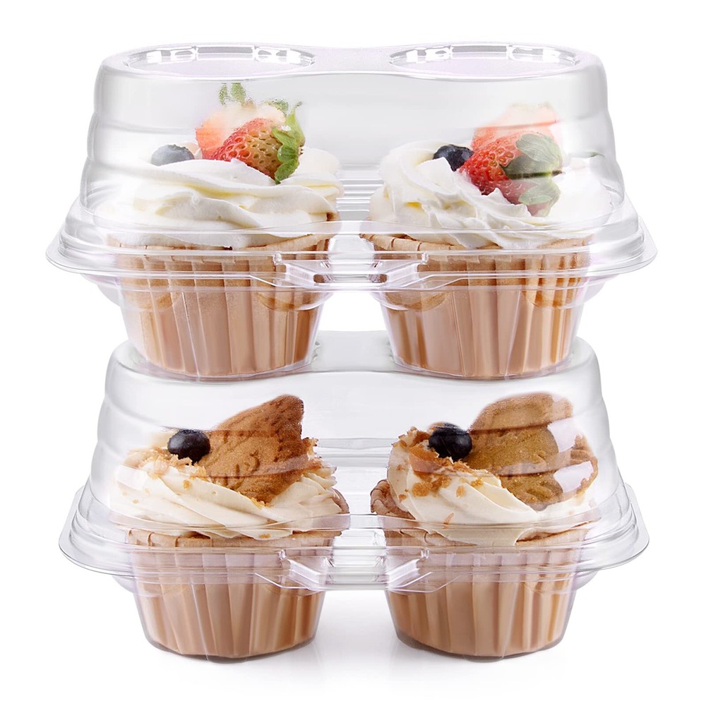 2 Cavity Cupcake Boxes-Stackable Regular Cupcake Carrier Holder Thicker Clear...