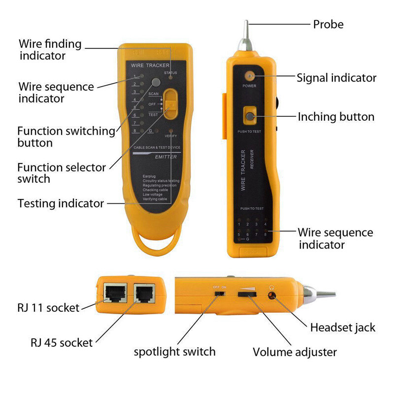 Network LAN Cable Tester Hunter RJ11 12 Cat 5e 6 7 Wire Tracker Ethernet Cable
